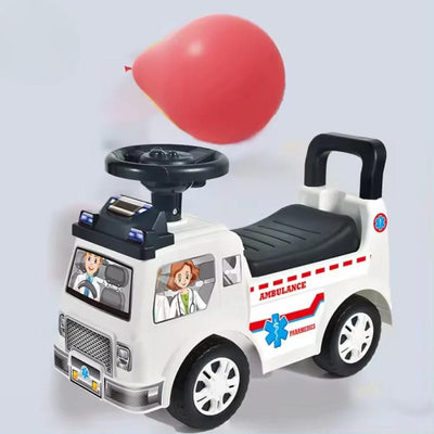Resigilat - Masinuta Ride On pentru Copii, Ambulanta, Margini Rotunjite, Cu Spatar, Volan si Claxon, 52.5x22.5x37 Cm, +3 Ani - LUDIRO