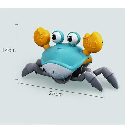 Resigilat - Jucarie Interactiva Bebelusi, Crab Care se Taraste, Muzica, Senzor de Obstacole, Stimuleaza Miscarea, Acumulator cu Incarcare USB, Albastru, 23x14x11 Cm, + 9 Luni - LUDIRO