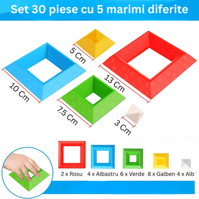 Set 30 Piese Colorate de Stivuit pentru Copii 1-5, Jucarie Educationala STEM - LUDIRO