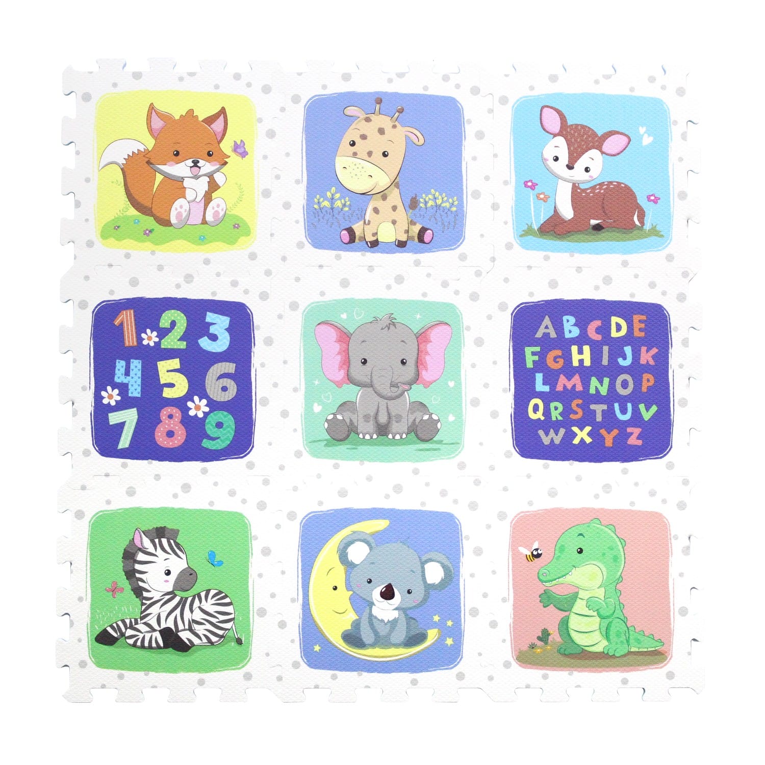 Covor Puzzle din Spuma EVA pentru Copii Ludiro, Set 9 Piese Educationale cu Animale, Litere si Cifre - LUDIRO