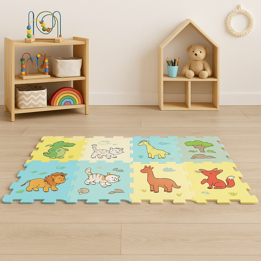 Covor Puzzle copii LUDIRO, 8 Piese cu Dinozauri 30x30 Cm, Saltea Joaca din Spuma EVA Antiderapanta - LUDIRO