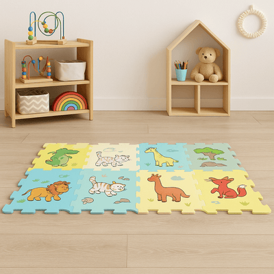 Covor Puzzle copii LUDIRO, 8 Piese cu Dinozauri 30x30 Cm, Saltea Joaca din Spuma EVA Antiderapanta - LUDIRO
