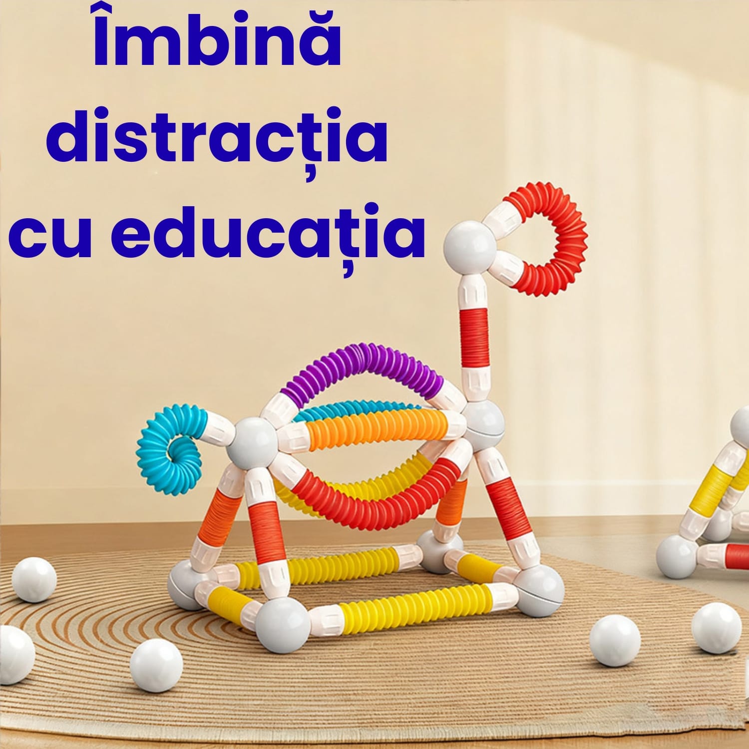 Set Construcție 3D Magnetic și Flexibil Ludiro, 66 Piese Telescopice, Jucărie STEM Educativă 3+ Ani - LUDIRO