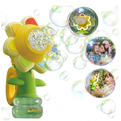 Aparat de Făcut Baloane de Săpun Formă Floare, 3 Moduri, Lumini LED, Anti-Scurgere, Lichid Inclus, +3 Ani - LUDIRO