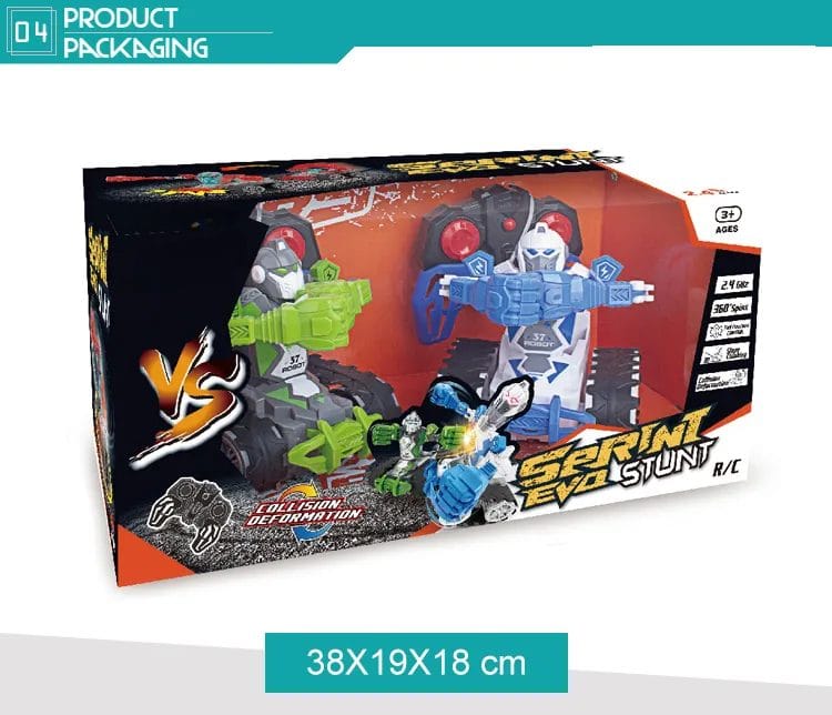 Set 2 Roboti Razboinici, Telecomanda RC, Deplasare pe Senile, Incarcare USB, Cap Detasabil in Lupta, Rotire 360 Grade, 22.5x14x14 Cm, Culori Aleatorii, + 3 Ani, Utility One - LUDIRO