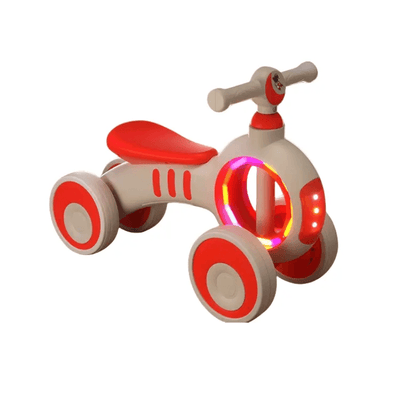 Resigilat - Bicicleta de Echilibru fara Pedale LUDIRO 2 in 1, 4 Roti Antialunecare, Structura Stabila, Margini Rotunjite, Lumini Colorate si Sunete Interactive, Sustine Dezvoltarea Timpurie, Alb Rosu, + 2 Ani - LUDIRO