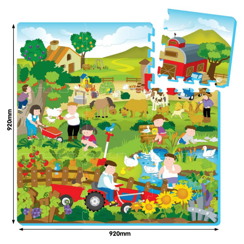 Covor Puzzle din Spuma EVA pentru Copii Ludiro, Set 9 Piese Educationale cu Viata la Ferma - LUDIRO