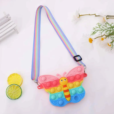 Gentuta de Umar Interactiva Antistres Pop IT NOW din Silicon, Cu Fermoar si Curea, Fluture, Multicolor, + 3 Ani - LUDIRO