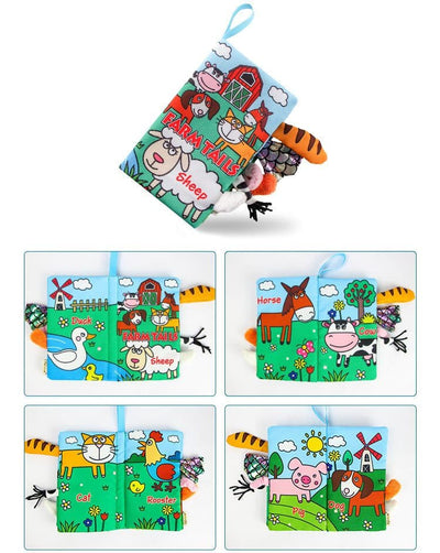Set 4 Carti Senzoriale Bebelusi, Stimuleaza Simturile, Codite, 22x12 Cm, Material Textil, + 0 Luni - LUDIRO
