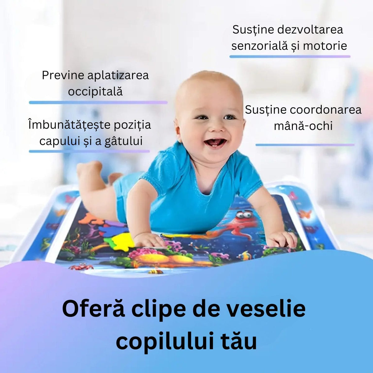 Saltea Senzoriala cu Apa pentru Bebelusi, Lumea Marina, Multicolor, 65x50x7 Cm, + 0 Luni - LUDIRO