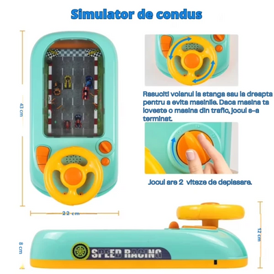 Simulator de Condus cu Volan pentru Copii – Cursă Auto cu Obstacole, Sunete și Muzică, 3+ ani - LUDIRO