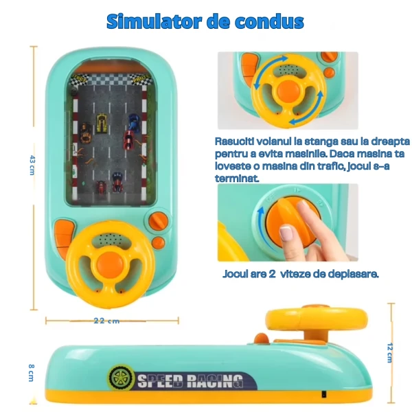 Simulator de Condus cu Volan pentru Copii – Cursă Auto cu Obstacole, Sunete și Muzică, 3+ ani - LUDIRO