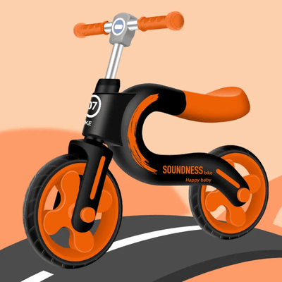 Resigilat - Bicicleta de Echilibru pentru Copii LUDIRO, 2-5 Ani, Cadru Usor, Roti din Cauciuc, Maner Antialunecare, Sa Ergonomica, 70x53 Cm, Negru Portocaliu - LUDIRO