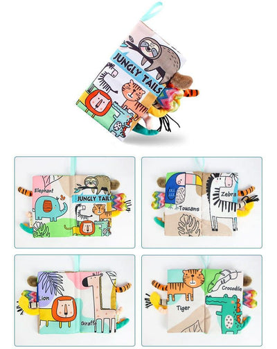 Set 4 Carti Senzoriale Bebelusi, Stimuleaza Simturile, Codite, 22x12 Cm, Material Textil, + 0 Luni - LUDIRO