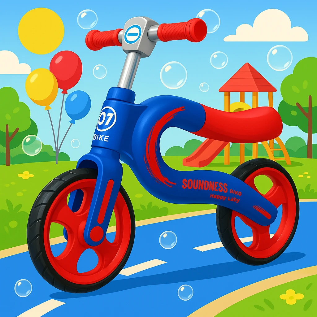 Resigilat - Bicicleta de Echilibru pentru Copii LUDIRO, 2-5 Ani, Cadru Usor, Roti din Cauciuc, Maner Antialunecare, Sa Ergonomica, 70x53 Cm, Albastru Rosu - LUDIRO