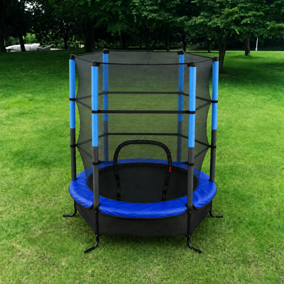 Trambulina pentru Copii LUDIRO, Diametru 140 Cm, Inaltime 160 Cm, Cu Plasa de Siguranta, Suporta 200 kg, Interior sau Exterior, Pentru Dezvoltarea Echilibrului, Albastra, + 3 Ani - LUDIRO