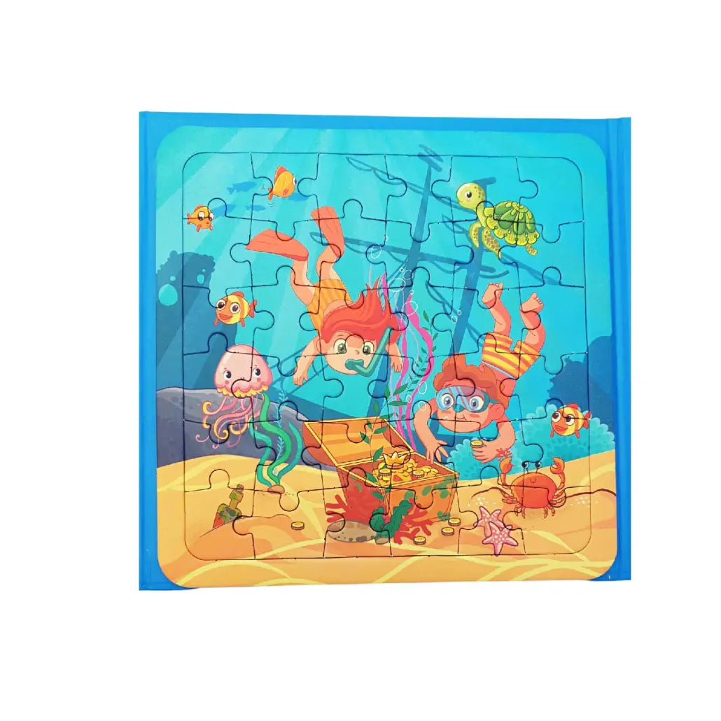 Set 2 Puzzle-uri și Carte de Colorat cu 4 Desene și 4 Carioci – Tematică Lumea Subacvatică – Activitate Educativă și Creativă pentru Copii 3+ Ani – 19.5x19.5 cm - LUDIRO