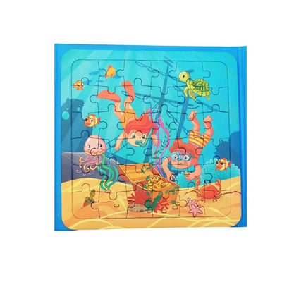 Set 2 Puzzle-uri și Carte de Colorat cu 4 Desene și 4 Carioci – Tematică Lumea Subacvatică – Activitate Educativă și Creativă pentru Copii 3+ Ani – 19.5x19.5 cm - LUDIRO