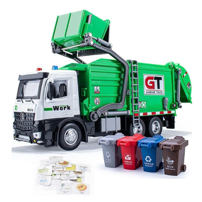 Camion de Gunoi din Metal cu Sunete si Lumini, Cosuri de Reciclare si Joc Educativ de Sortare a Deseurilor, Incurajeaza Responsabilitatea Ecologica, Cu Mecanism de Incarcare Functional, + 3 Ani - LUDIRO