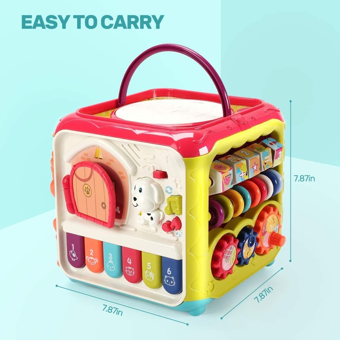 Jucarie Interactiva pentru Bebelusi, Cub Activitati 6 in 1, Muzica si Lumini, Multifunctional, 20x20x20 cm, + 3 Luni - LUDIRO