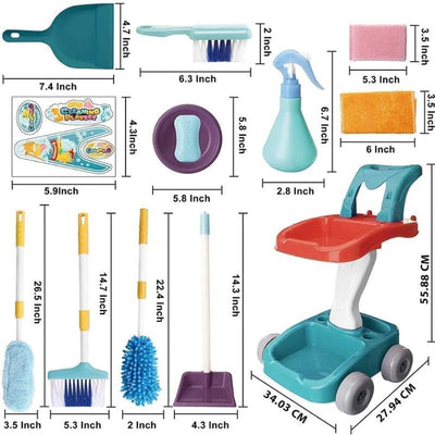 Set de Curatenie pentru Copii, Carucior cu 22 Accesorii, Ideal pentru Imitarea Parintilor si Invatarea Responsabilitatii, Set Complet cu Perii, Matura, Mop si Pulverizator, + 3 Ani - LUDIRO