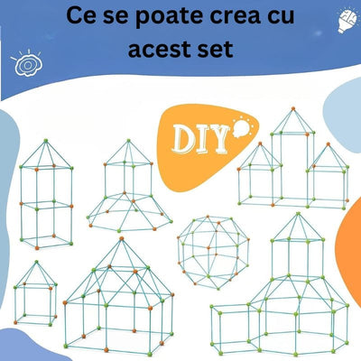 Set de Constructie Forturi pentru Copii, 120 Piese, Incurajeaza Imaginatia si Creativitatea Micutului Tau, Joc Educativ si Interactiv pentru Dezvoltarea Abilitatilor Motorii si Cognitive, + 3 Ani, Uti - LUDIRO