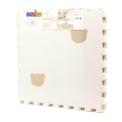 Covor Puzzle LUDIRO, 4 Piese 60x60 Cm, Spuma EVA, Protectie, Versatilitate si Siguranta pentru Orice Spatiu, Design Ursulet, Alb Bej - LUDIRO