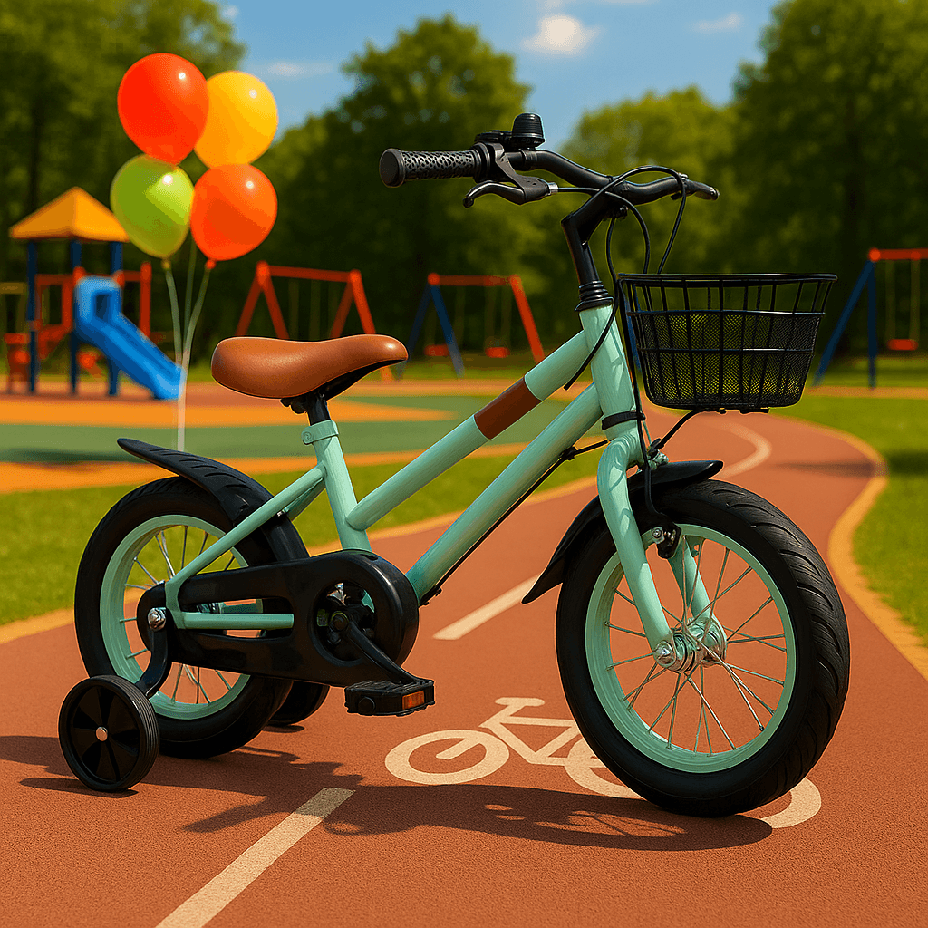 Bicicleta pentru Copii Ludiro 16 Inch, Diametru Roti 40 Cm, cu Frane Fata-Spate, Roti Ajutatoare, Cauciucuri Anti-Alunecare si Cadru din Otel, Cos Metalic, Ideala pentru Copii de 4-7 Ani, Turcoaz - LUDIRO