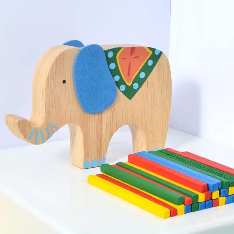 Jucarie Interactiva de Sortat si Stivuit, Elefant cu Bete de Lemn, Stimuleaza Atentia si Dexteritatea, 15x11x1.5 Cm, +3 Ani, Utility One - LUDIRO