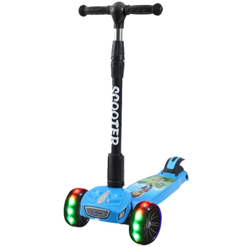 Trotineta copii Pliabila, 3 - 8 ani, Lumini, 3 Roti cu LED, Ghidon Reglabil pe Inaltime 60-80 Cm, Stabila, Cu Difuzor, Auto-echilibrare, 60x58x27 Cm, Albastru, + 3 Ani - LUDIRO
