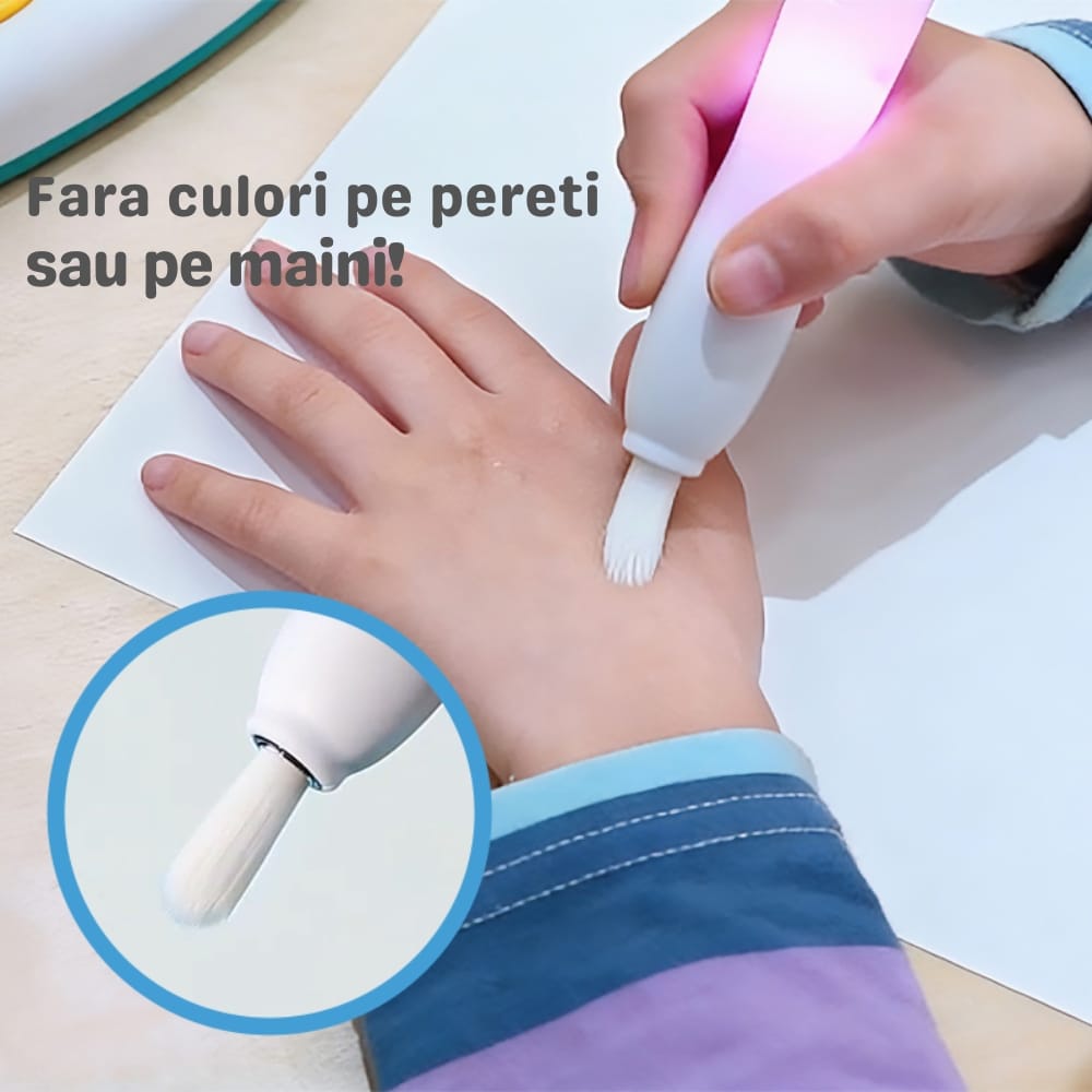 Set Creativ Pensulă Magică cu Lumină, Pictură Fără Murdărie, Paletă 5 Culori și 21 Coli Magice, +3 Ani - LUDIRO