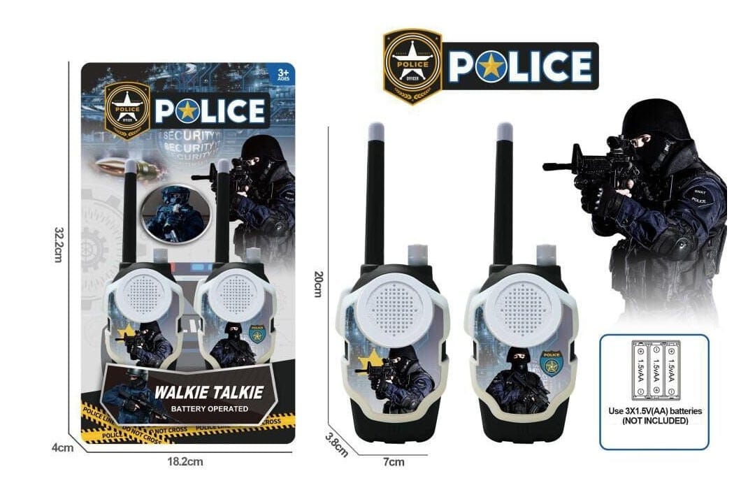 Set 2 Walkie Talkie pentru Copii, Model Politie, 20x7x3.8 Cm, Negru Gri, + 3 Ani - LUDIRO