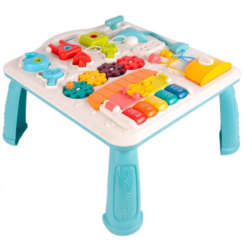 Masuta Educativa cu Activitati Montessori 2 in 1, Jucarie Muzicala, Lampa LED, Prajitor de Paine, Pian, Numere, Culori si Forme, Elemente Mobile, Volum Reglabil, + 1 An - LUDIRO