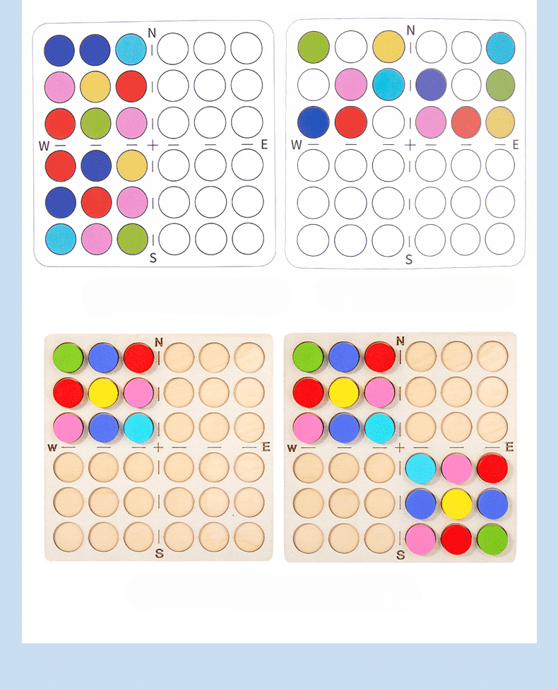 Joc Educativ din Lemn Montessori, Pentru Memorie, Sortare si Potrivire a Culorilor, 48 Piese, 23x5x24 cm, + 3 Ani - LUDIRO