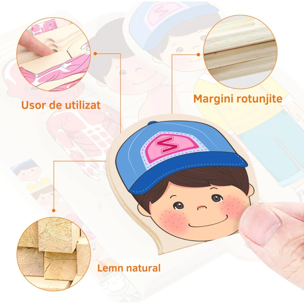 Puzzle Corpul Uman – Baiat, 5 Straturi, 28 Piese din Lemn, 3+ Ani - LUDIRO