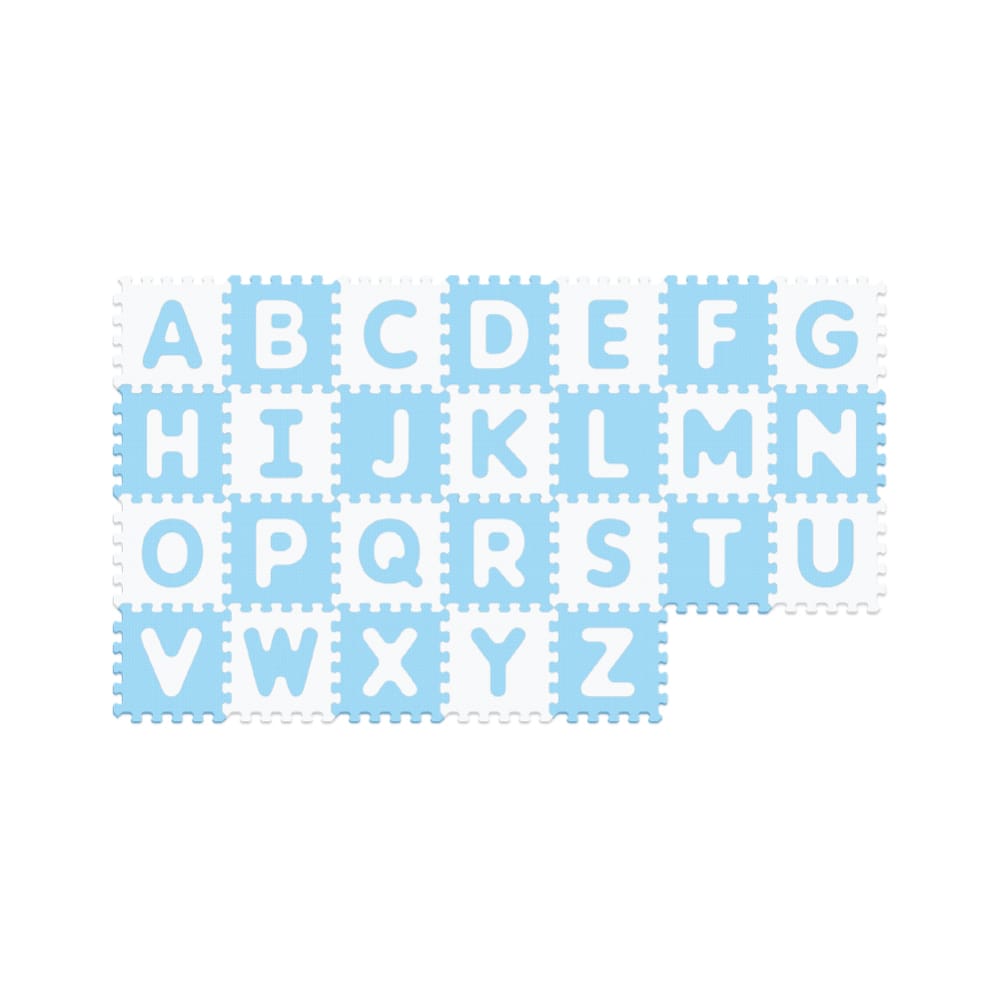 Covor Puzzle Antibacterian LUDIRO cu Litere A-Z, 26 Piese 32x32 cm, Spuma EVA cu Ioni de Argint, Alb Bleu - LUDIRO