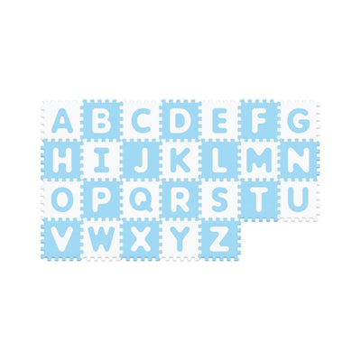 Covor Puzzle Antibacterian LUDIRO cu Litere A-Z, 26 Piese 32x32 cm, Spuma EVA cu Ioni de Argint, Alb Bleu - LUDIRO