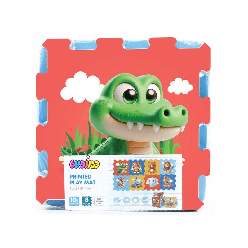 Covor Puzzle copii LUDIRO, 8 Piese cu Animalute Salbatice 30x30 Cm, Saltea Joaca din Spuma EVA Antiderapanta - LUDIRO