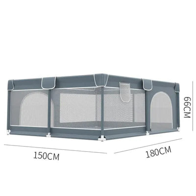 Tarc de Joaca pentru Copii, 1-5 Ani, 180x150x66 Cm, Spatiu Sigur si Generos, Cu Plasa Moale, Protectie la Colturi si Structura Stabila, Ideal pentru Interior si Exterior, Usor de Asamblat, Gri - LUDIRO