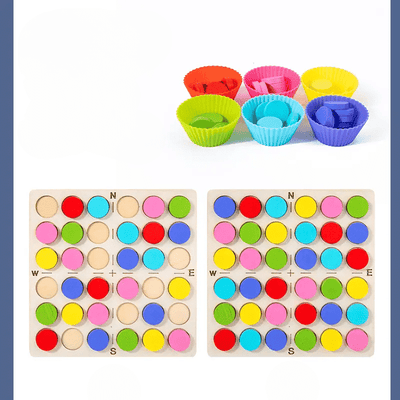 Joc Educativ din Lemn Montessori, Pentru Memorie, Sortare si Potrivire a Culorilor, 48 Piese, 23x5x24 cm, + 3 Ani - LUDIRO