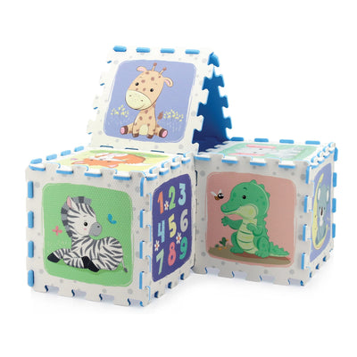 Resigilat - Covor Puzzle din Spuma EVA pentru Copii Ludiro, Set 9 Piese Educationale cu Animale, Litere si Cifre, Sigur, Non-Toxic, Suprafata Totala 89x89 Cm, Asamblare 3D, Joaca si Invatare - LUDIRO