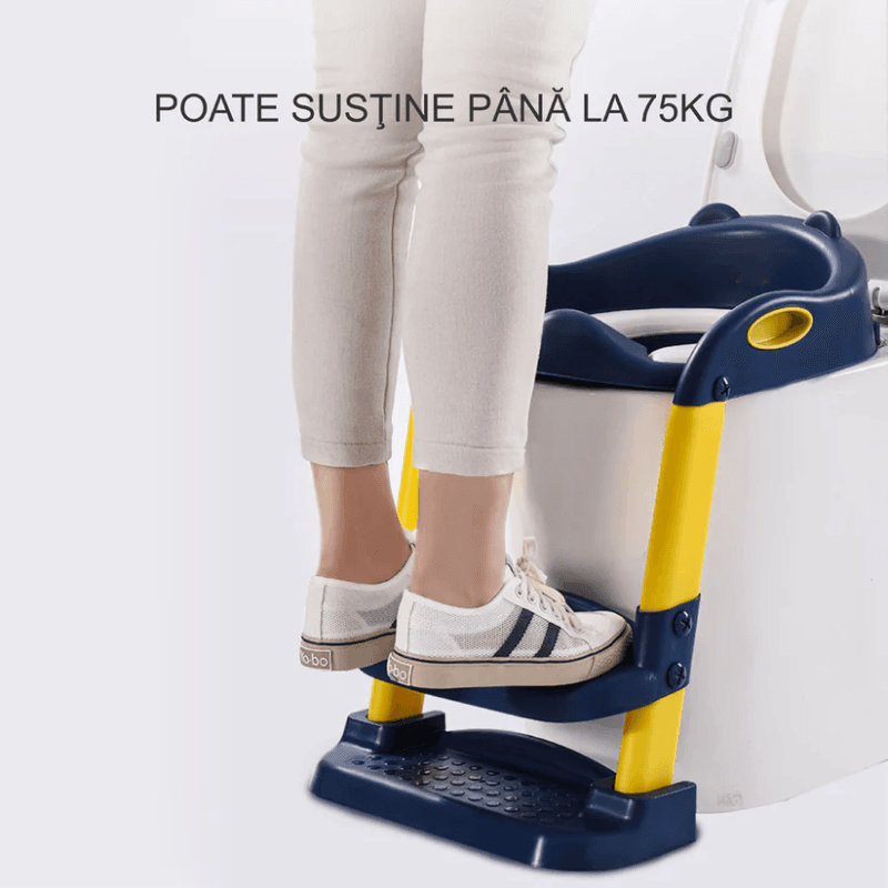 Resigilat - Reductor WC pentru Copii cu Scarita Pliabila Ajustabila, Suport Ergonomic, Material Antiderapant si Design Educativ, Ideal pentru Tranzitia de la Olita la Toaleta, Sprijin pentru Autonomie si Confort, 50x42x32 Cm, Utility One - UTILITY ONE