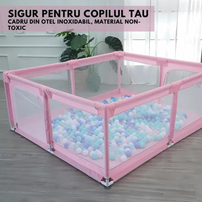 Tarc de Joaca pentru Copii, 1-5 Ani, 180x150x66 Cm, Spatiu Sigur si Generos, Cu Plasa Moale, Protectie la Colturi si Structura Stabila, Ideal pentru Interior si Exterior, Usor de Asamblat, Roz - LUDIRO