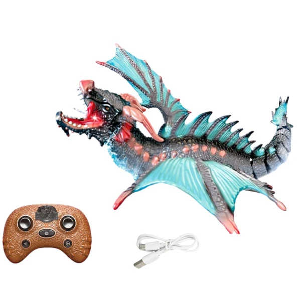 Dragon Interactiv de Apă cu Telecomandă, Funcție Stropire, Lumini, Acumulator Reîncărcabil, 43 cm, Jucărie Piscină, Verde Gri - LUDIRO