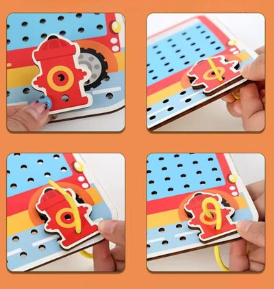 Puzzle Interactiv din Lemn, Pompieri, 31 piese de Snuruit pentru Dezvoltarea Abilitatilor Motorii si Educatia Copiilor, 29x21.5 Cm, +3 Ani - LUDIRO