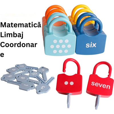 Joc Educativ Montessori Lacăte și Chei, Învățare Cifre 1-10, 20 Piese, Abilități Motorii, Fără BPA, Copii 3+ Ani - LUDIRO