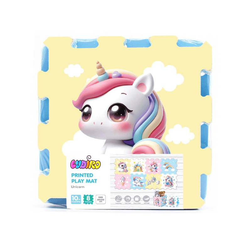 Covor Puzzle copii LUDIRO, 8 Piese Unicorn 30x30 Cm, Saltea Joaca din Spuma EVA Antiderapanta - LUDIRO