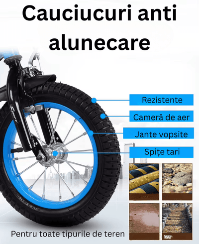 Bicicleta pentru Copii Ludiro 18 Inch, Diametru Roti 45 Cm, cu Frane Fata-Spate, Roti Ajutatoare, Cauciucuri Anti-Alunecare si Cadru din Otel, Ideala pentru Copii de 7-10 Ani, Albastru - LUDIRO
