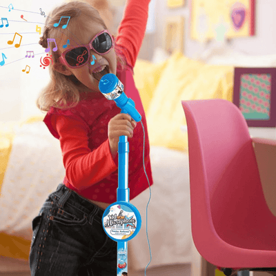 Microfon Karaoke pentru Copii cu Stativ Reglabil, Sunete, Lumini si Functie MP3, Albastru - LUDIRO