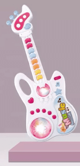 Jucarie Interactiva Chitara cu Panou Muzical si Luminos, Functii Multiple, Alb, 36x13.5x3 cm, +2 Ani - LUDIRO